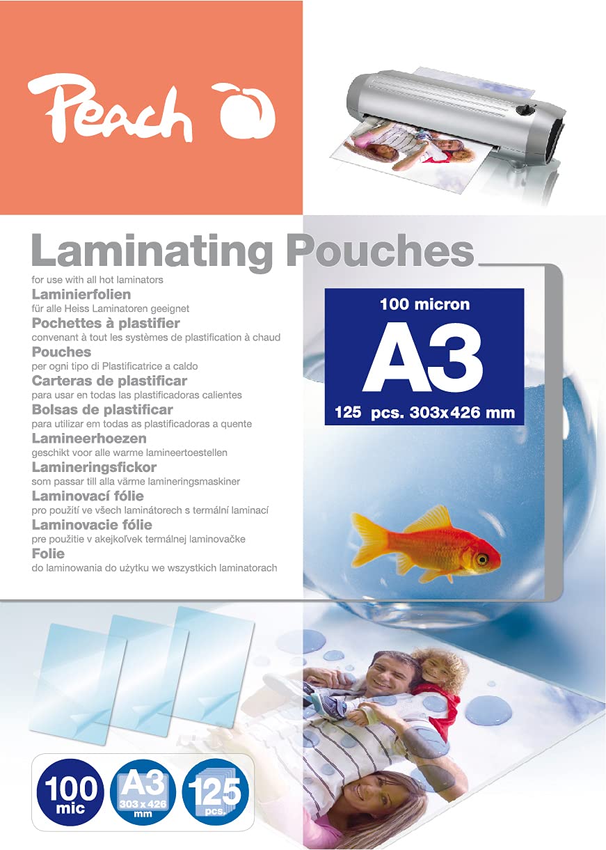 Peach laminating pouches A3-100 mic - 100 pouches - premium quality for best laminating results - compatible with devices from all brand manufacturers - PP500-01
