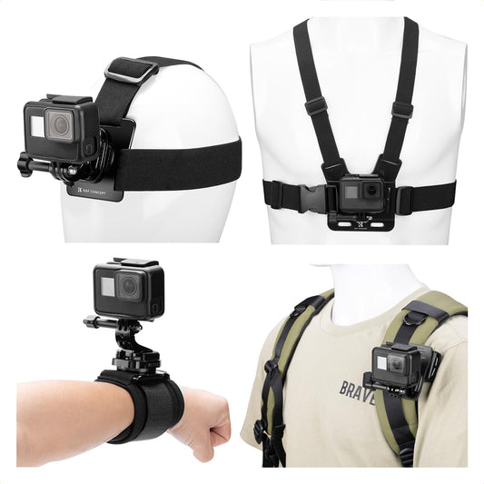 K&F CONCEPT Action Camera Accessories Kit Chest Strap Backpack DJI Osmo 360/Insta360 X5/X4/X3 Shoulder Strap Holder 360° Rotating Head Strap and Hand Strap for GoPro Hero 13/12/11/10/9/8/Osmo Action Series - SKU.2289
