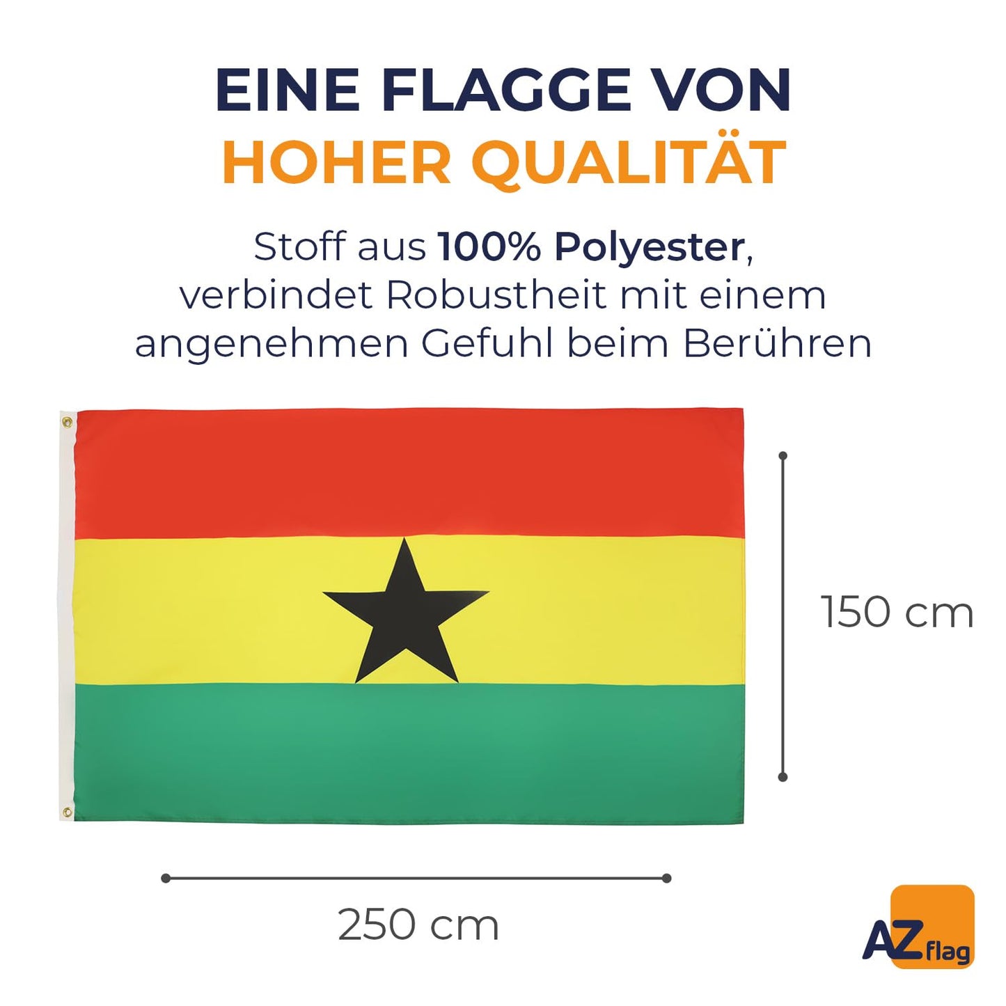 AZ FLAG - Ghana Flag - 250x150 cm - Republic of Ghana Large flag 100% polyester with brass eyelets - 300g - K_71