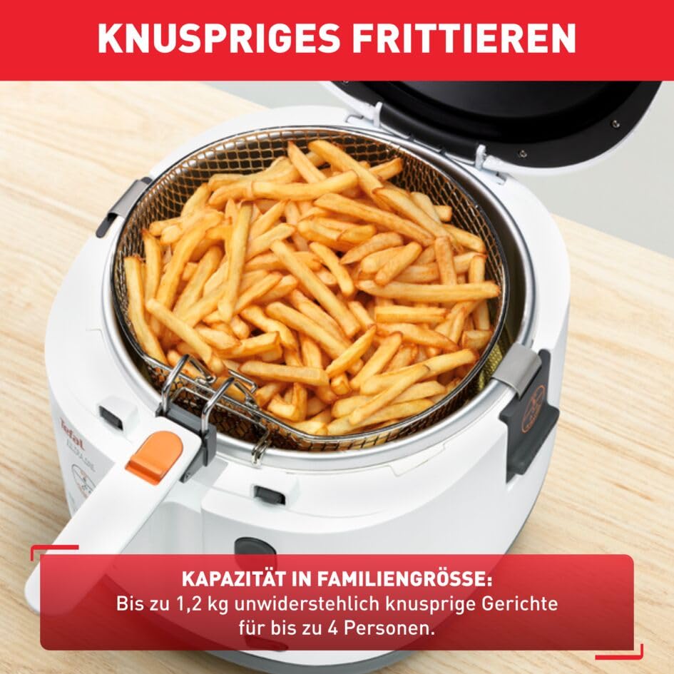 Tefal Fritteuse mit Ölfilter geruchsarm, wärmeisoliert sicher zum Anfassen, kompakt einklappbare Griffe, 150-190°C einstellbar, spülmaschinenfest, für Pommes Nuggets Snacks, antihaftbeschichtet - FF1631