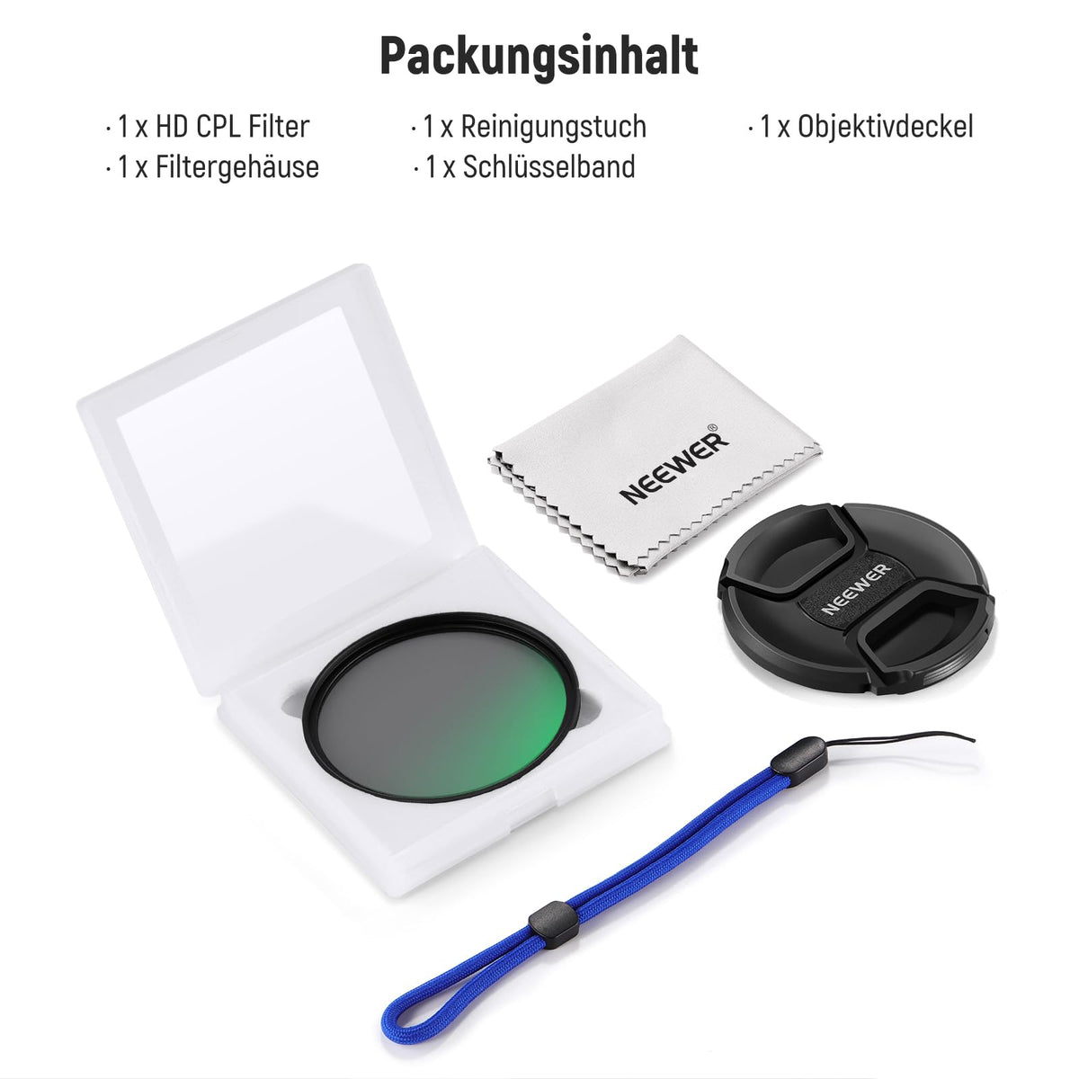 NEEWER 82mm CPL filter with lens cap, ultra-thin, multi-durable, nano-coated circular polarization filter with HD optical glass for camera lenses, reduces reflections, glare - NW - 10104881
