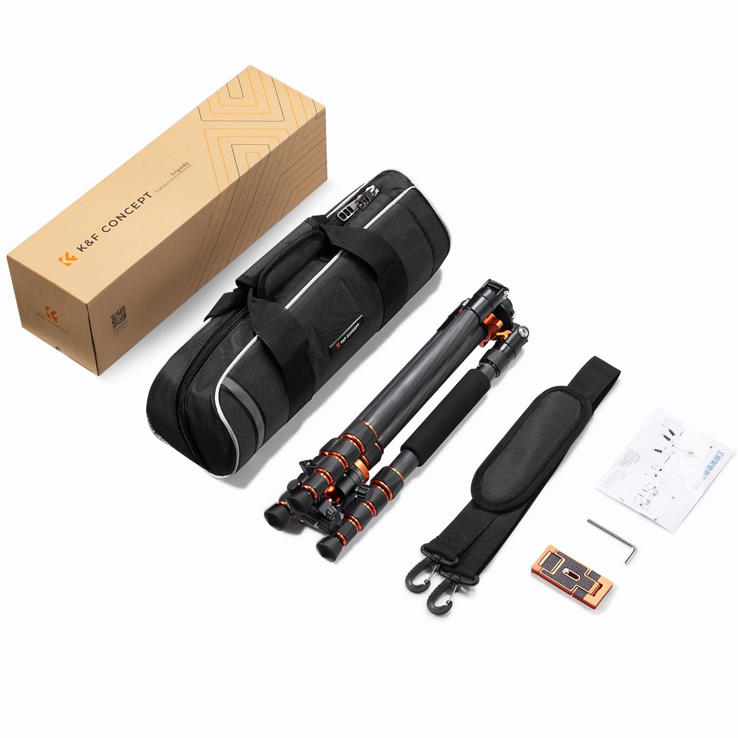 K&F CONCEPT 172cm Carbon Tripod, D255C4(SA255C1) Compact Camera Mobile Phone Tripod, Lightweight Tripod with Monopod Function, 1/4" Thread Travel Tripod with 360° Ball Head for SLR Camera - D255C4+BH-28L