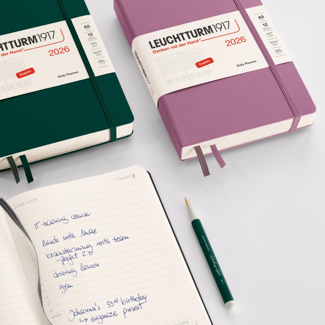 LEUCHTTURM1917 372772 Daily Calendar Medium (A5) 2026, Black, English