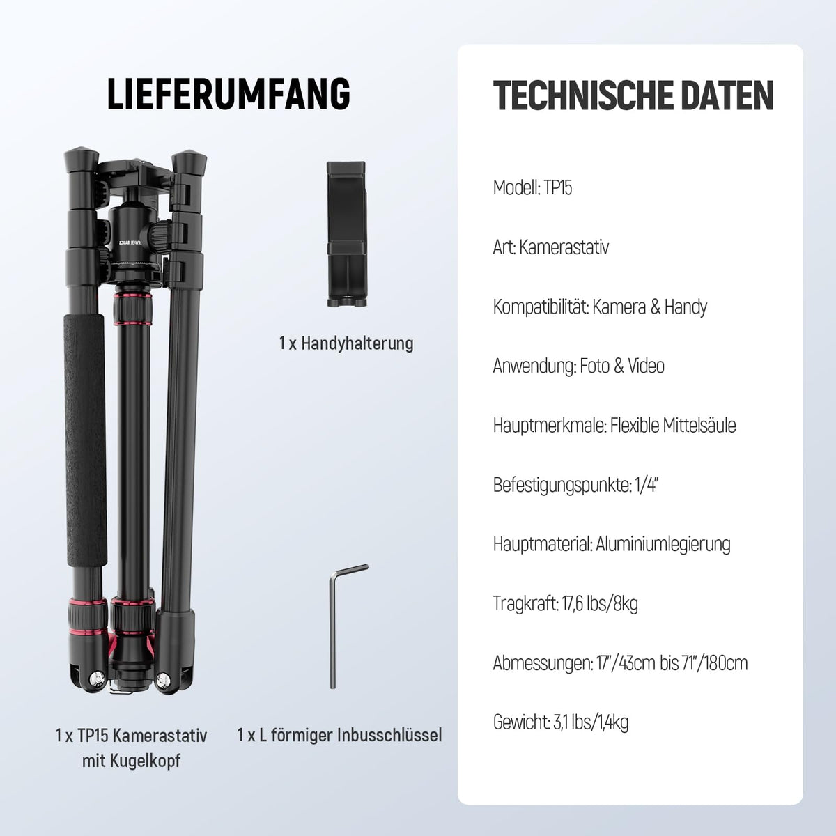 NEEWER Basics Camera Tripod Monopod, 71" Aluminum, Heavy Duty Portable Travel DSLR Phone Holder with 360° Ball Head Phone Holder Compatible with iPhone for Video Recording, TP15