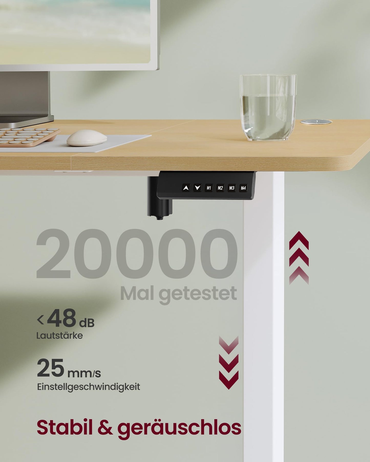 SONGMICS Electric height-adjustable desk, 160 x 70 cm, infinitely adjustable, memory function with 4 heights, golden oak color LSD136Y01 - LSD026X01