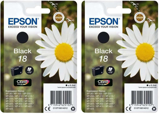 Cartuș de cerneală original Epson Gălbenele, cerneală Claria Home, pentru imprimare de text și fotografii (pachet unic) negru T180140 Standard (pachet cu 2) - C13T18014012
