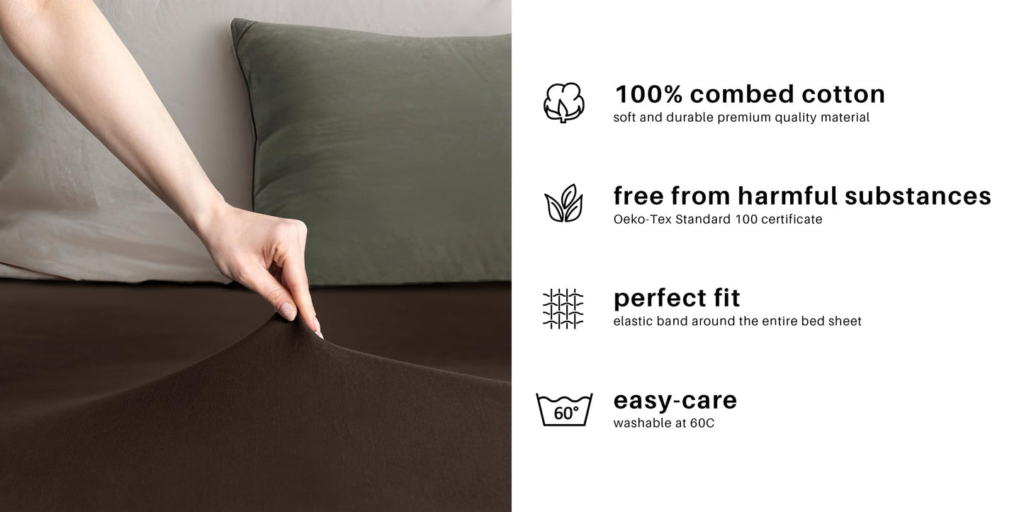 DecoKing fitted sheet 200x220 220x240 cm 100% combed cotton brown fitted sheets jersey box spring bed Amber 200 x 220 220 x 240