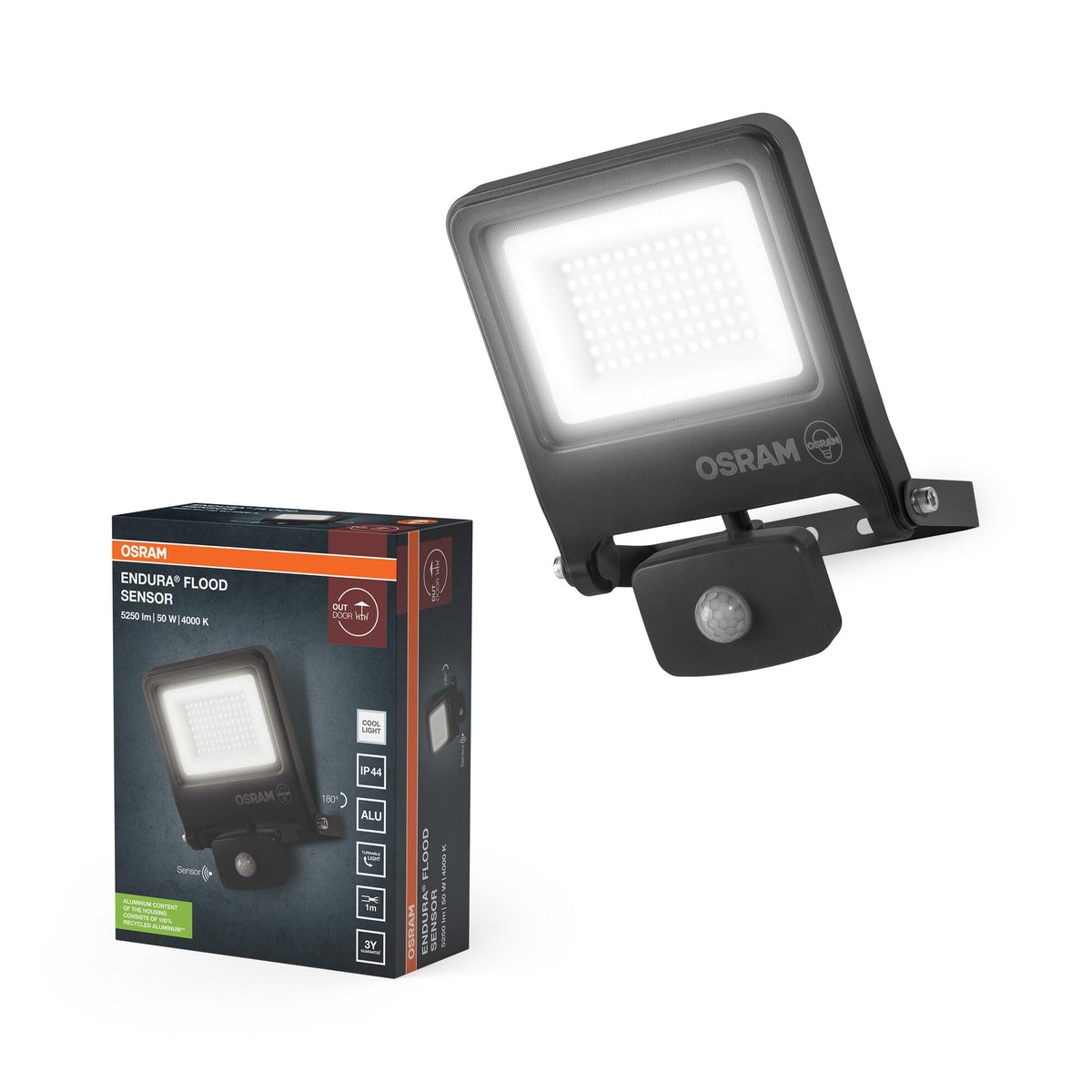 Osram ENDURA Flood Sensor Outdoor Spotlight 50W 4000K Gray IP65 - 4099854659447