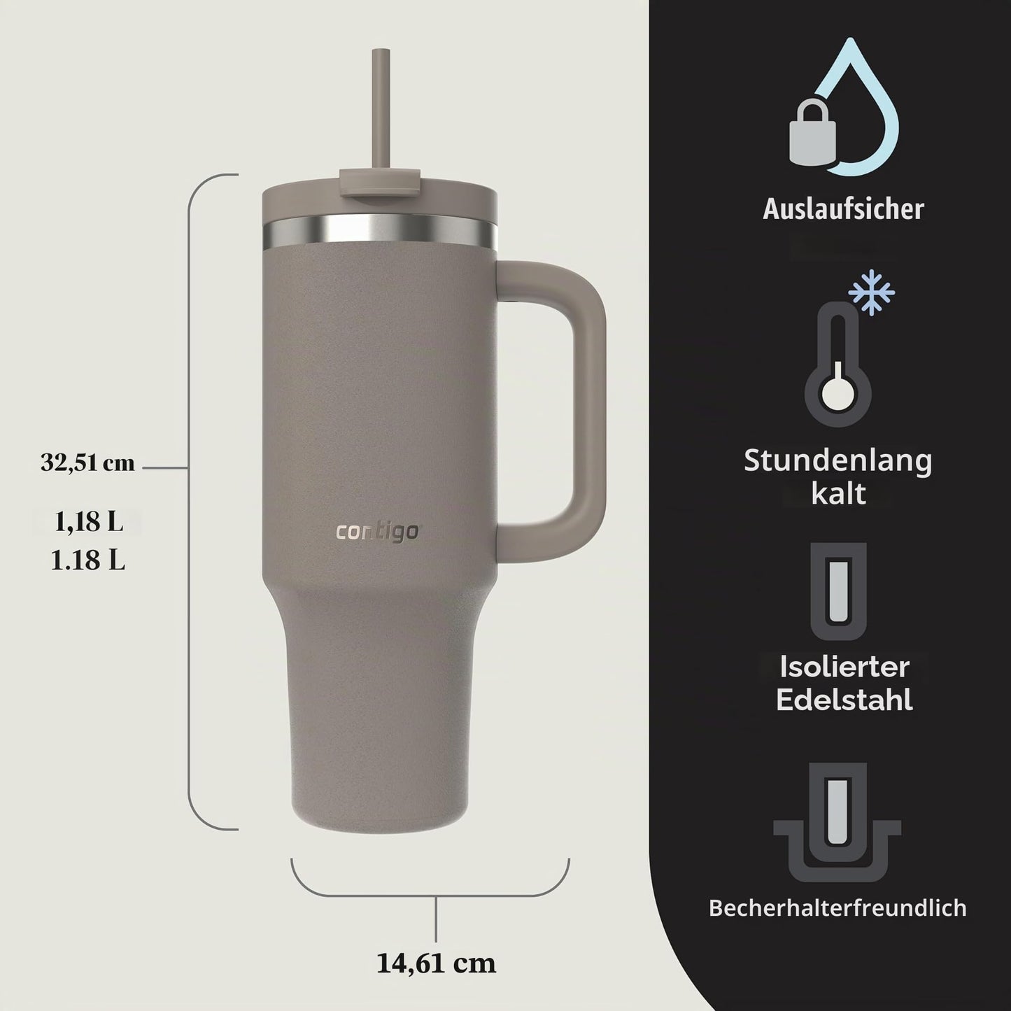 Contigo thermos bottle 1200 ml with handle and straw | Stainless Steel Insulated Thermal Drinking Bottle with Lid | Cools for 29 hours | Travel Mug | Thermo mug | | Inky cap - 2204456
