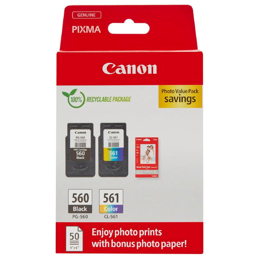 Canon PG-560 + CL-561 FINE Original Ink Cartridges + Photo Paper - 3713C008AA