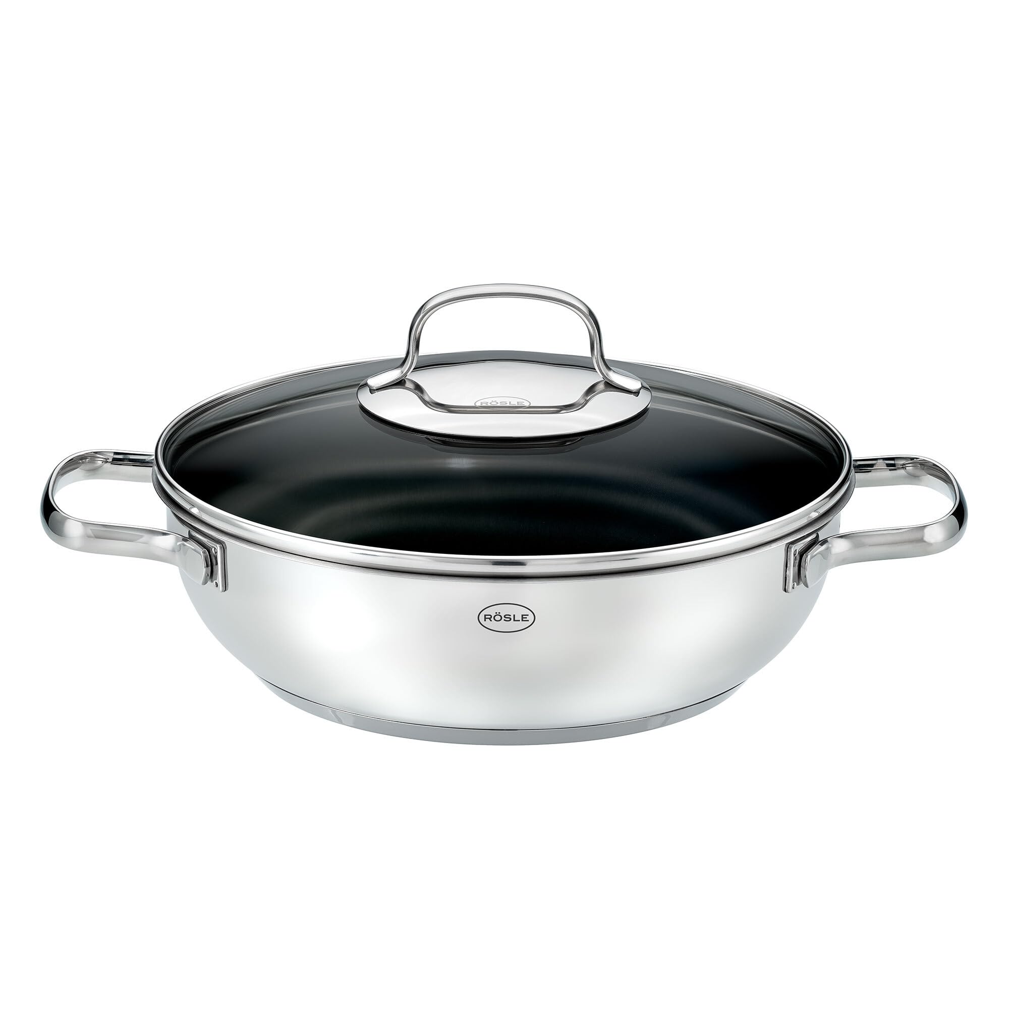 RÖSLE ELEGANCE ProCera serving pan, non-stick, stylish & efficient - Ø 24 cm, heat-resistant up to 260 °C, ceramic coating, silver, stainless steel 18/10 - 130408
