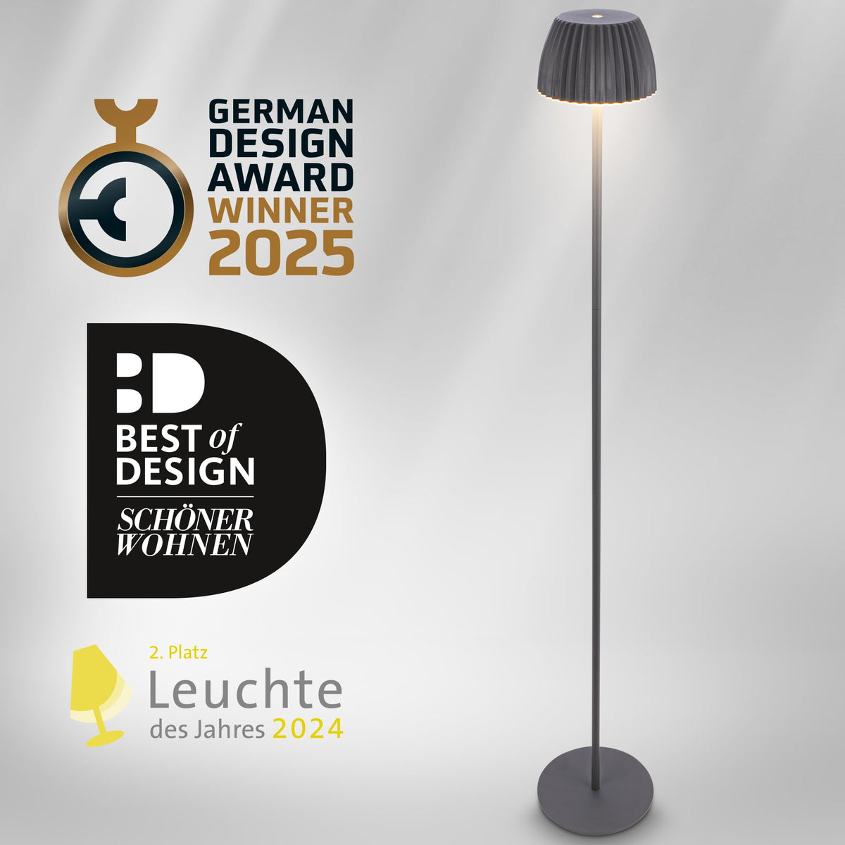BRILONER - Riffle LED Floor Lamp Wireless IP44 with Touch, Dimmable, Memory Function, Replaceable Battery, Floor Reading Lamp, Living Room Lamp, German Design Award Winner 2025, 19x124 cm, Anthracite - 1238015