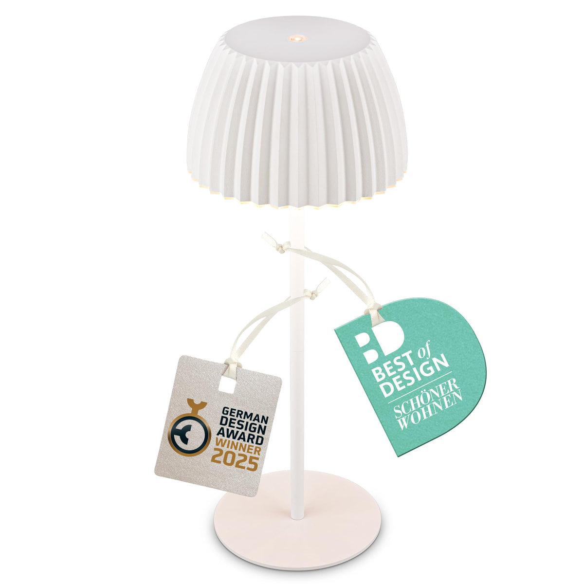 BRILONER - Riffle LED table lamp, wireless, IP44 with light edge, touch dimmer, replaceable battery, bedside lamp, reading lamp, LED lamp, battery lamp, German Design Award Winner 2025, 14.5x36.5 cm, White - 7553016