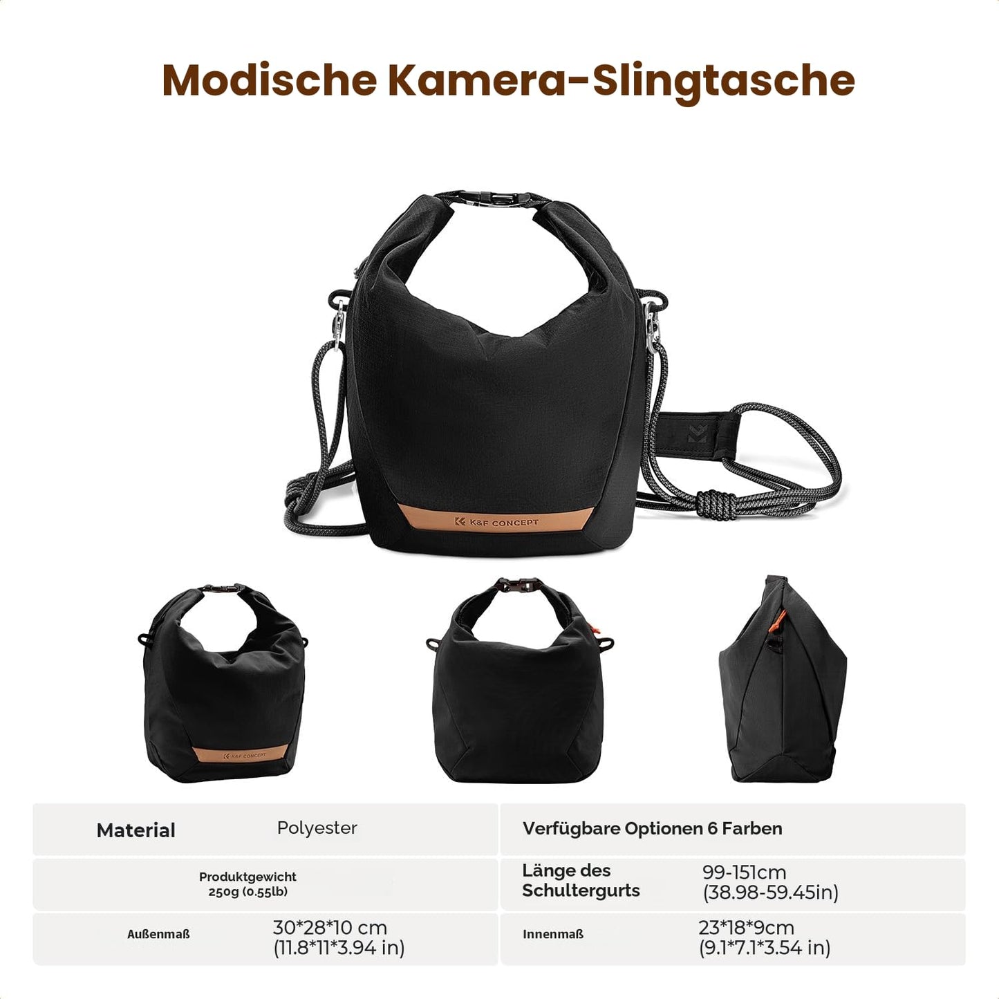 K&F CONCEPT Camera Bag, Fashionable Shoulder Bag, Portable Lightweight Camera Bag, Suitable for Small Liner Bag with Mirrorless Camera, Black - KF13.168V2