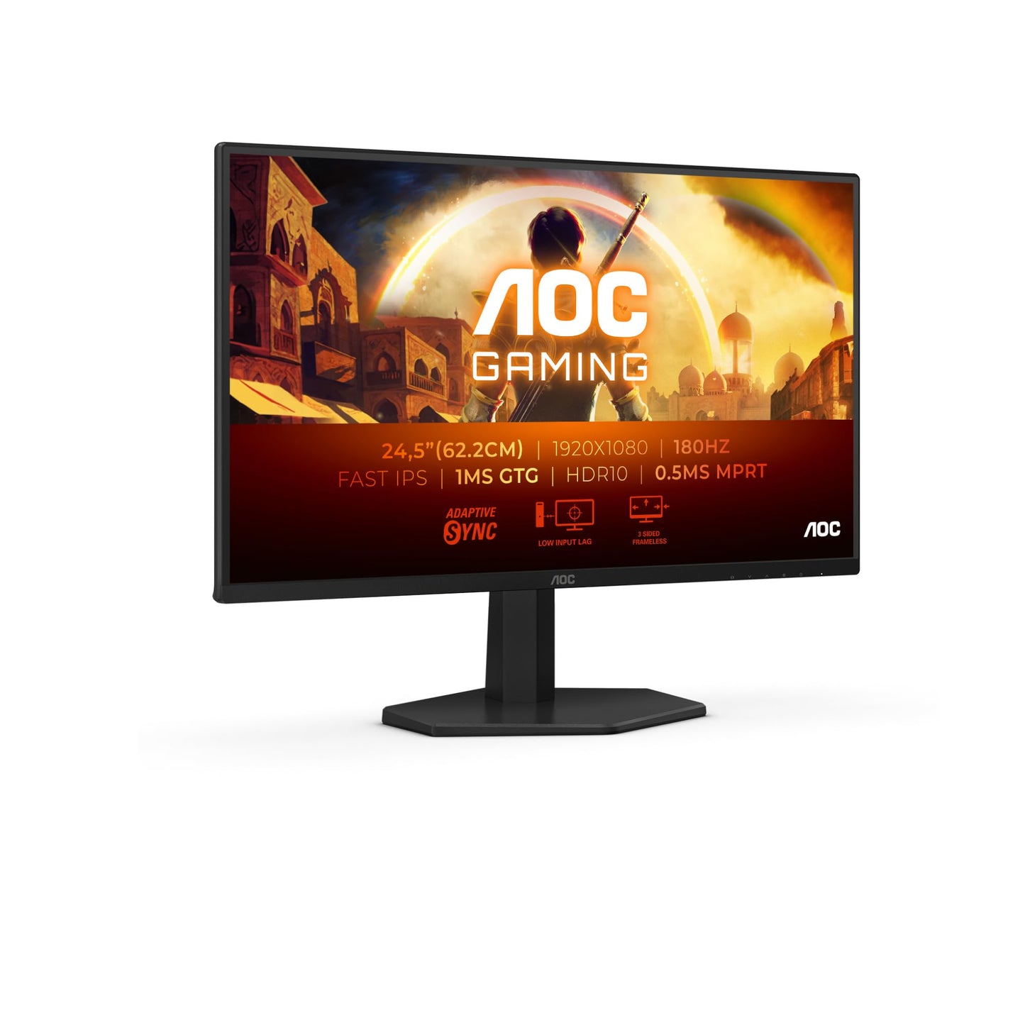 AOC 25G42E 25 inch FHD Gaming Monitor, 180Hz, Fast IPS Panel, 1ms GtG, HDR10, G-Sync Compatible, (1920x1080 HDMI 1x 2.0 DP 1x 1.4) Black