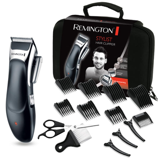 Remington Hair Clipper Professional [self-sharpening ceramic blades with adjustment lever/0.5-25mm] Hair Clipper Set (8 attachment combs, mains/battery operation, lithium, professional case with hairdresser accessories) HC363C