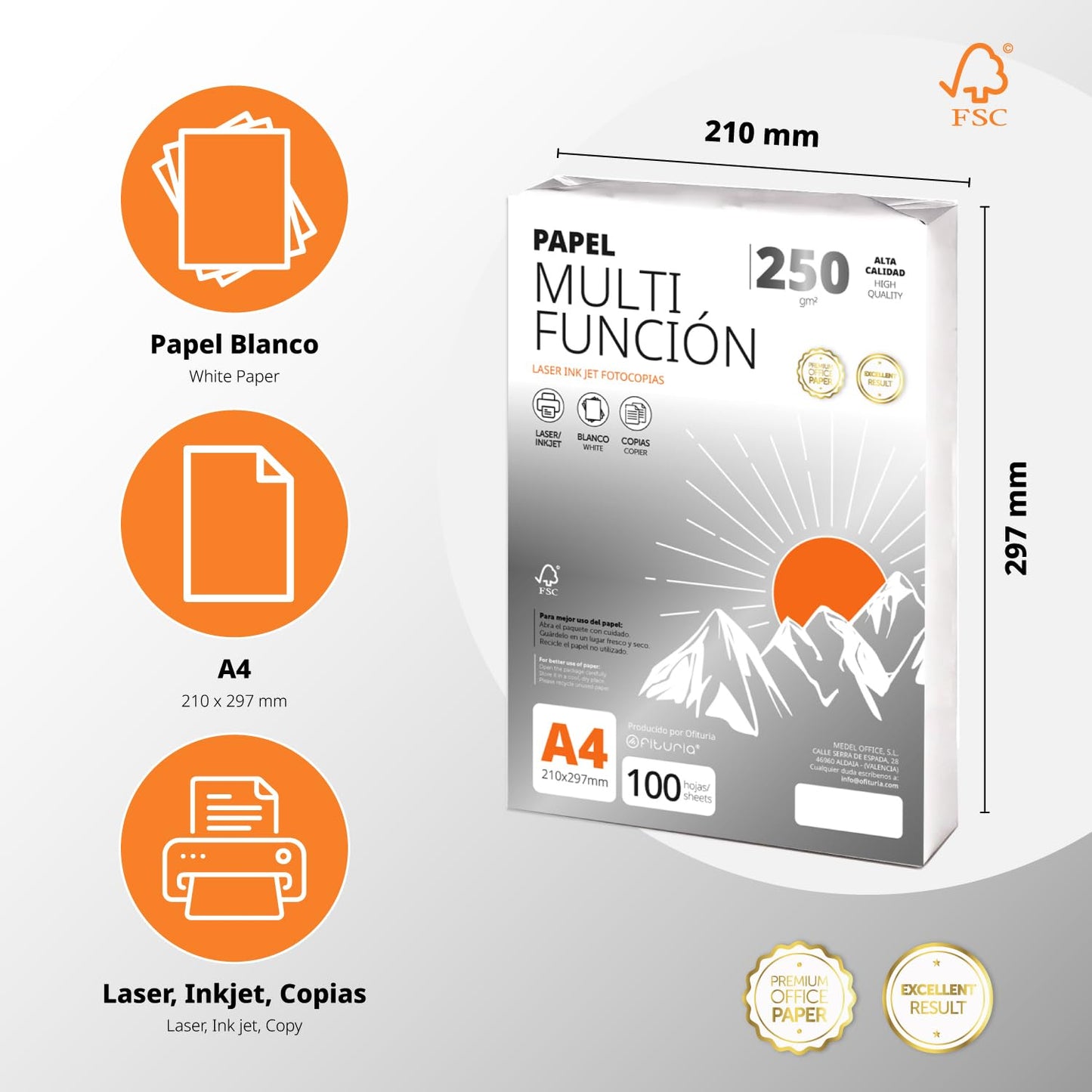 Ofituria Copy Paper A4 250g/m2 400 Sheets Multipurpose Paper for Laser and Inkjet Printers Copier Office Supplies School Supplies Pack of 400 Sheets 250g - COM0574