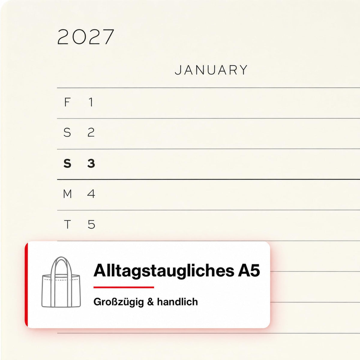 LEUCHTTURM1917 Daily Calendar 2027 Medium (A5) - English, Indigo, 145 x 210 mm, January-December (12 months), 1 page per day, hourly grid 7:00-22:00, hardcover, 80 g/m² paper - 400330