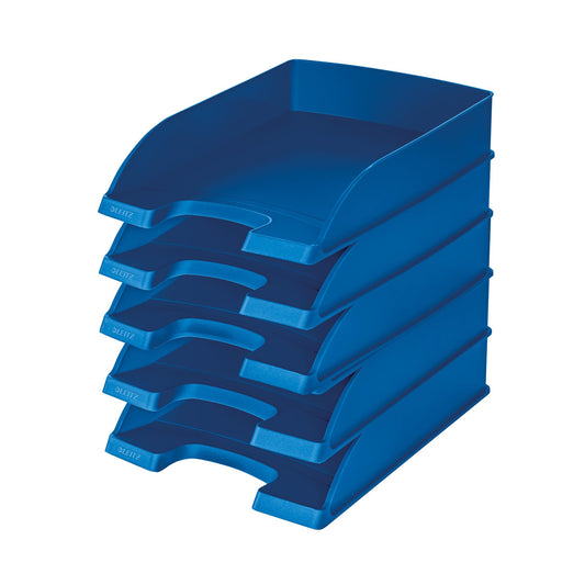 Leitz letter basket standard A4, pack of 5, letter tray in premium quality, stackable storage compartments as desk organiser, can be combined with Plus series, blue, 52270035