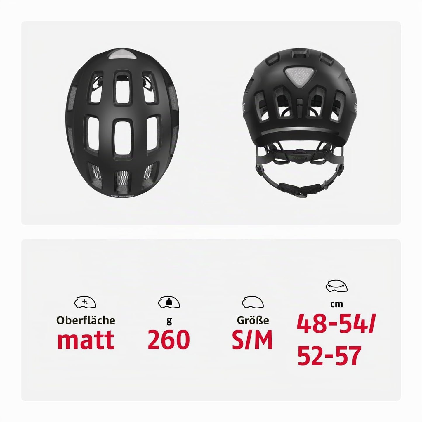 ABUS Youn-I 2.0 bicycle helmet - with light for children, teenagers and young adults - for girls and boys - matt black, size M - 40151
