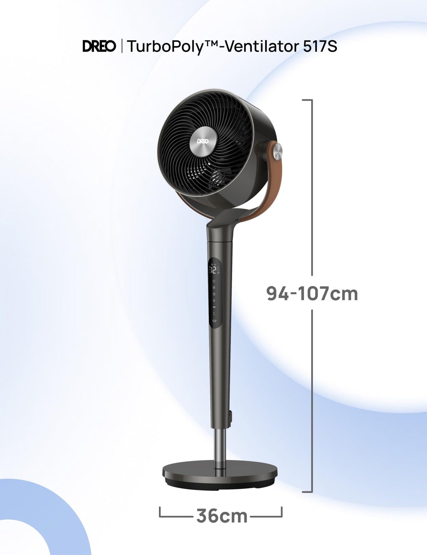DREO 25 dB Quiet Smart Pedestal Fan, 110 cm Height 6 Modes 8 Speeds 120°+105° Omni-directional Oscillating Fan with Remote Voice Control for Bedroom, PolyFan 513S - DR-HAF003S