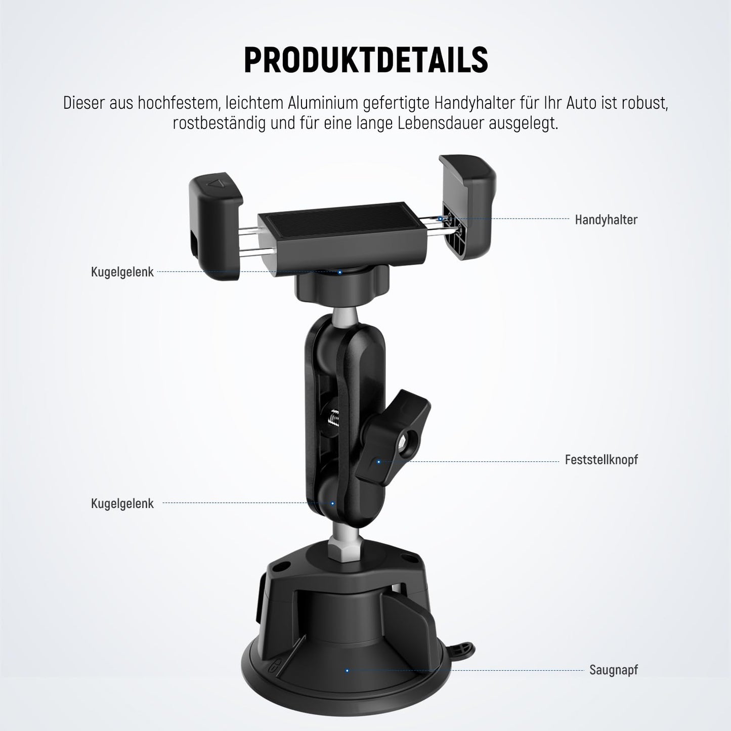 NEEWER Car Phone Holder, 360° Rotating Vacuum Suction Cup Metal Phone Holder with Magic Arm, Compatible with iPhone Samsung, for UTV Windshield, Skylight, Glass, Navigation, Video, PA136