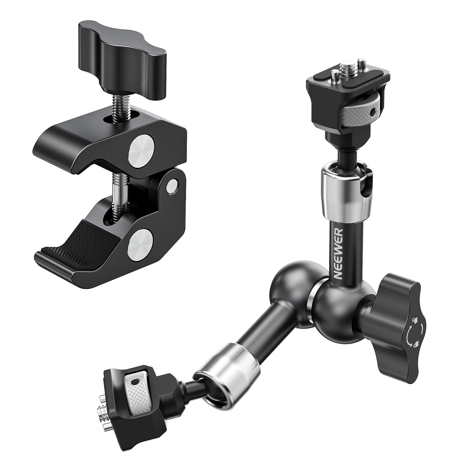 NEEWER 7" Articulated Magic Arm Clamp Mount with Super Clamp Camera Monitor Mount 1/4" 3/8" Positioning Pins Holes for DSLR Action Camera Video Light Compatible with SmallRig Cage, ST07C