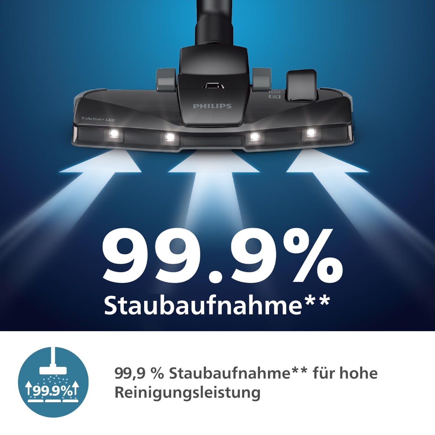 PHILIPS 8000-Series Bag Vacuum Cleaner Performer LED - 900 W Motor, TriActive+ LED Nozzle, HEPA, 12 m, Durable Bags, Deep Black (XD8122/10)