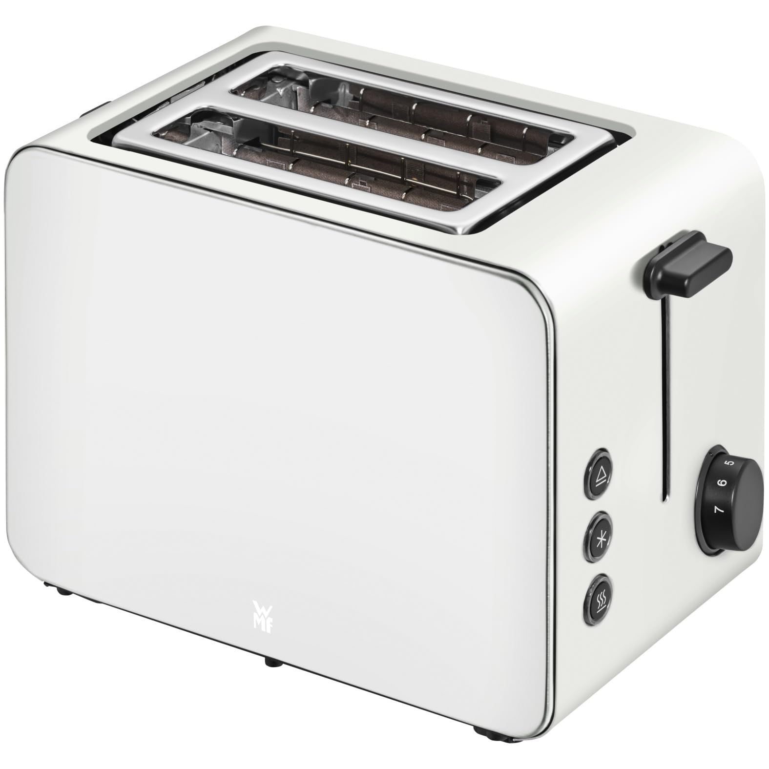 WMF Stelio toaster 2 felii inox, fante duble cu atașament pentru chifle, funcție bagel, 7 niveluri de rumenire, 900 W, inox alb mat - 414210001