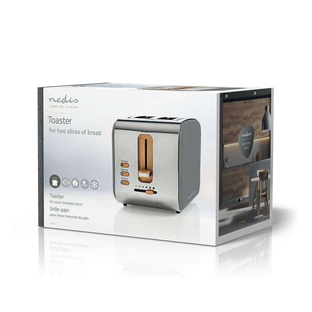 Nedis Soft Touch Toaster for 2 slices of toast, bagels, or muffins – With 6 browning levels, reheat, defrost, and cancel functions – Gray - KABT510EGY