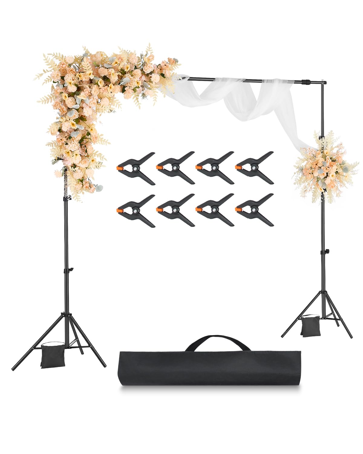 VEVOR Background Stand Adjustable Photo Background Stand (Background Cloth: 213x300cm), Portable Background Stand with Poles, Screen Stand for Product Photography Studio Photography - BJJ-0710