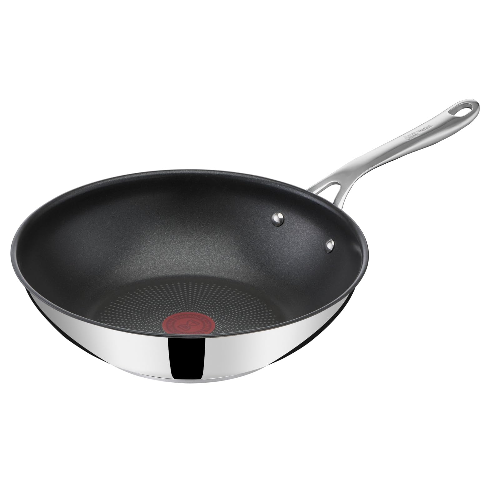 Tefal Jamie Oliver Cook's Direct On wok pan, 28 cm, durable non-stick coating, thermal signal, riveted handle, suitable for induction, stainless steel, E3041934