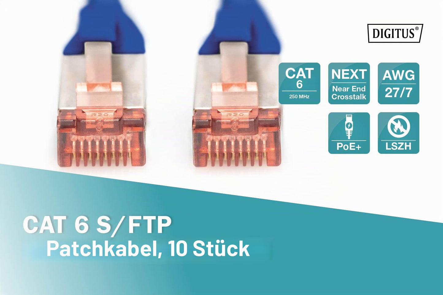 DIGITUS LAN cable Cat 6 – 5 m – 10 pieces – S/FTP shielded – blue - DK-1644-050-B-10