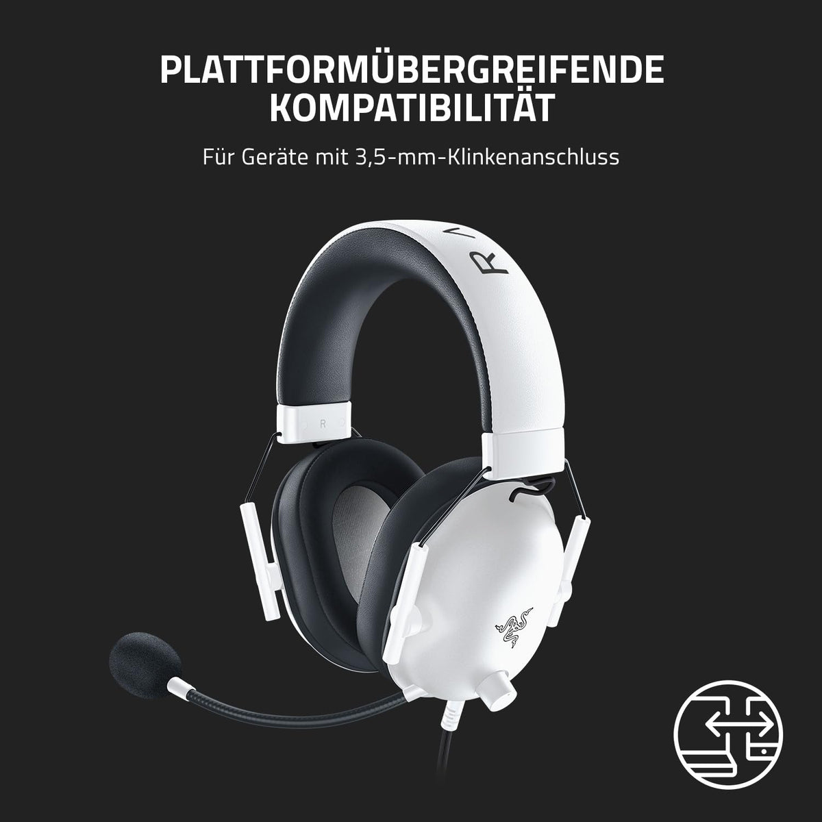 Razer BlackShark V2 X - Multi-platform wired esports headset (Triforce 50mm drivers, advanced passive noise cancellation, 7.1 surround sound, Hyperclear cardioid mic) White - RZ04-03240700-R3M1