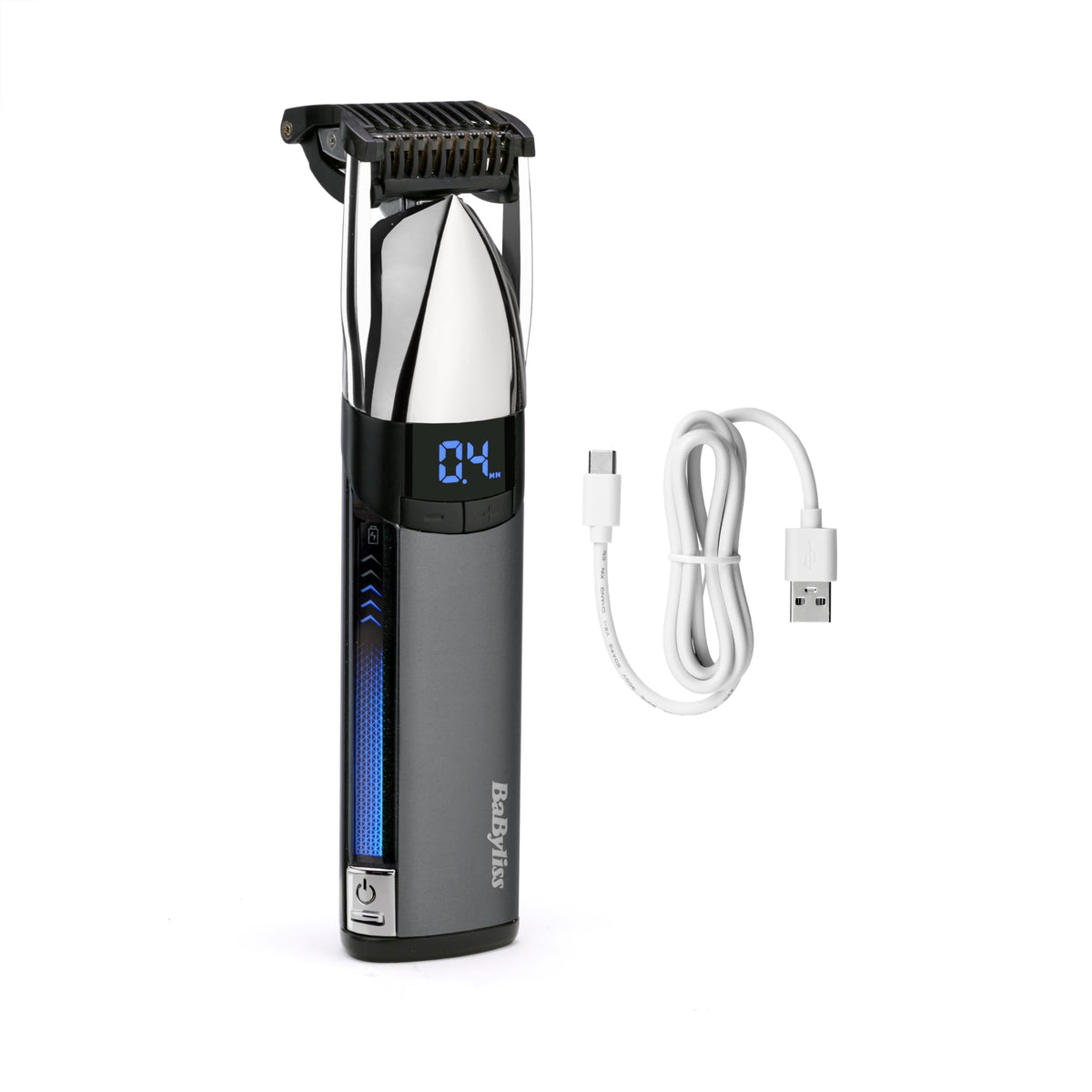BaByliss Super-X Metal Stubble Trimmer – Waterproof beard trimmer with Japanese steel blades (0.4–5 mm), digital display, lithium-ion battery, 90 minutes runtime, S996E