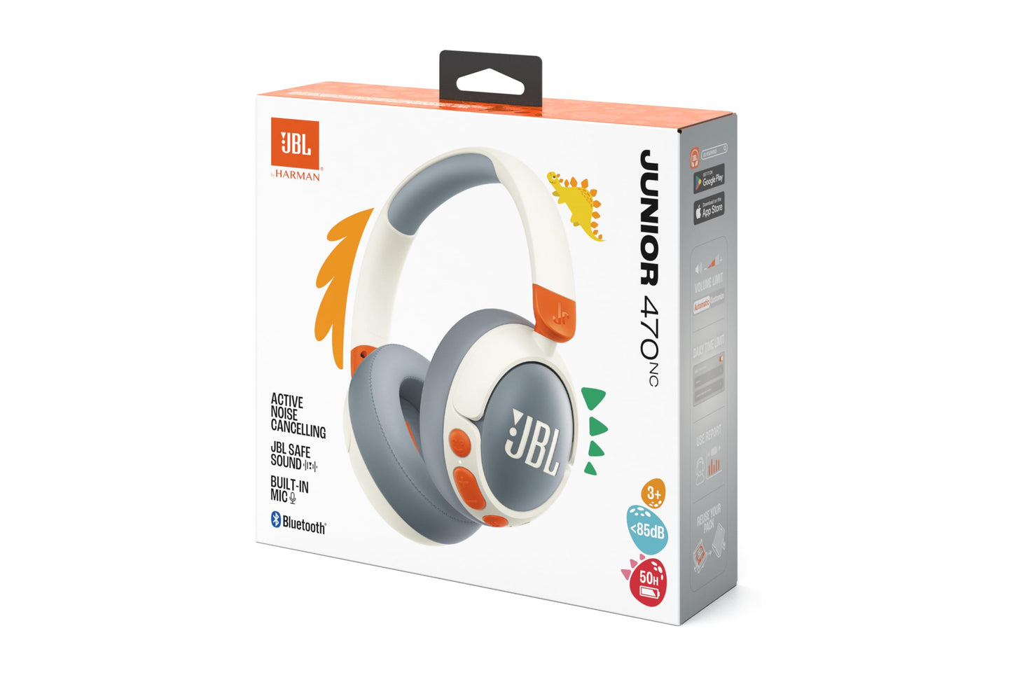 JBL Junior 470 NC, wireless over-ear Bluetooth headphones with active noise canceling for children, microphone, 50 h playback, JBL Safe Sound, low volume, simple operation and stickers, white - JBLJR470NCWHT