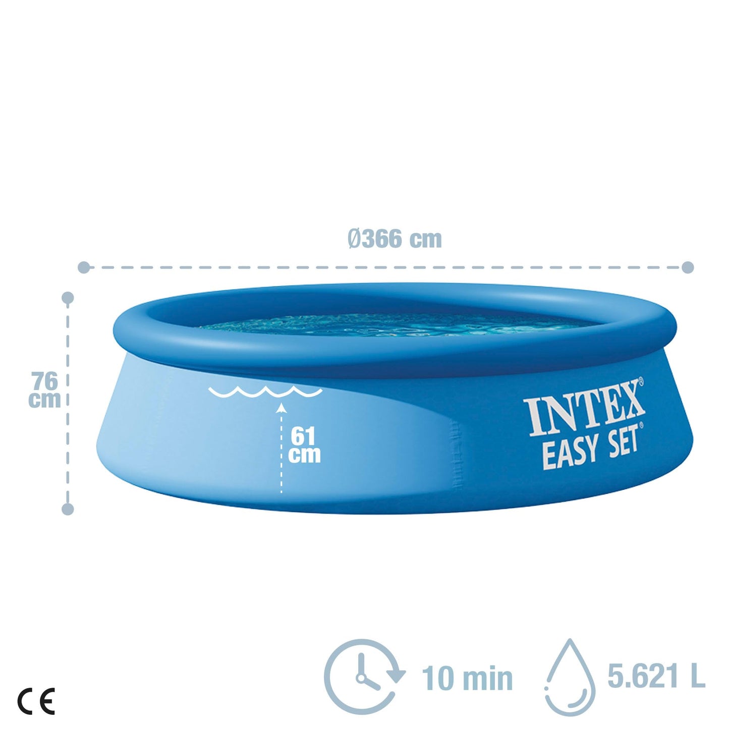 INTEX "Easy Set" XL pool, round above-ground pool, 366 x 76 cm, volume 5,621 l, large inflatable pool for the garden - above-ground pool for children aged 6 and over, blue (28130NP)