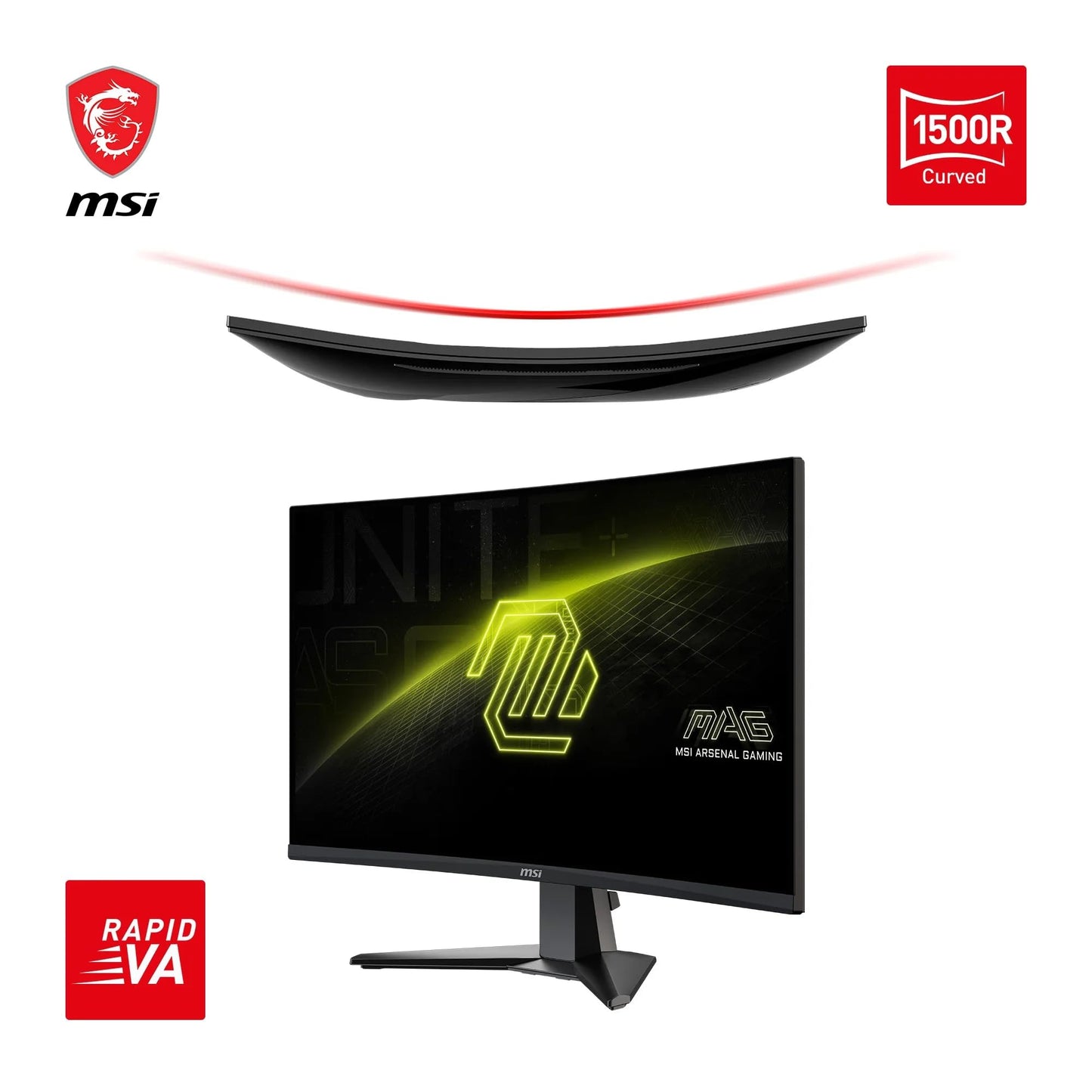 MSI MAG 27C6F 27 inch FHD Curved Gaming Monitor - 1500R 1920 x 1080 Rapid VA Panel, 180 Hz / 1ms (GtG), Adaptive-Sync - DP 1.2a, HDMI™ CEC