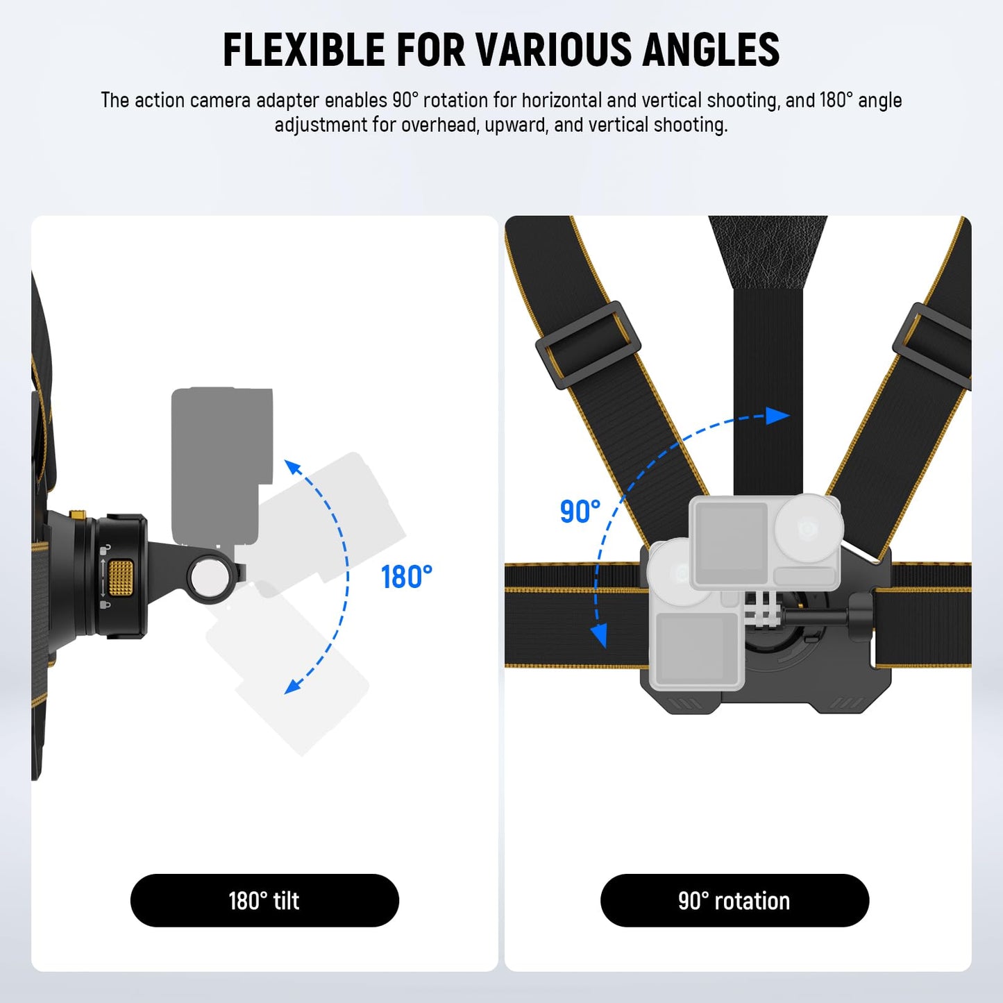 NEEWER Chest Strap Mount for Action Camera, Adjustable Hands-Free Chest Strap, Compatible with GoPro Hero DJI Osmo Insta360, Quick Release Action Cam Chest Mount for PO Video Vlog, GP25 - 10104350