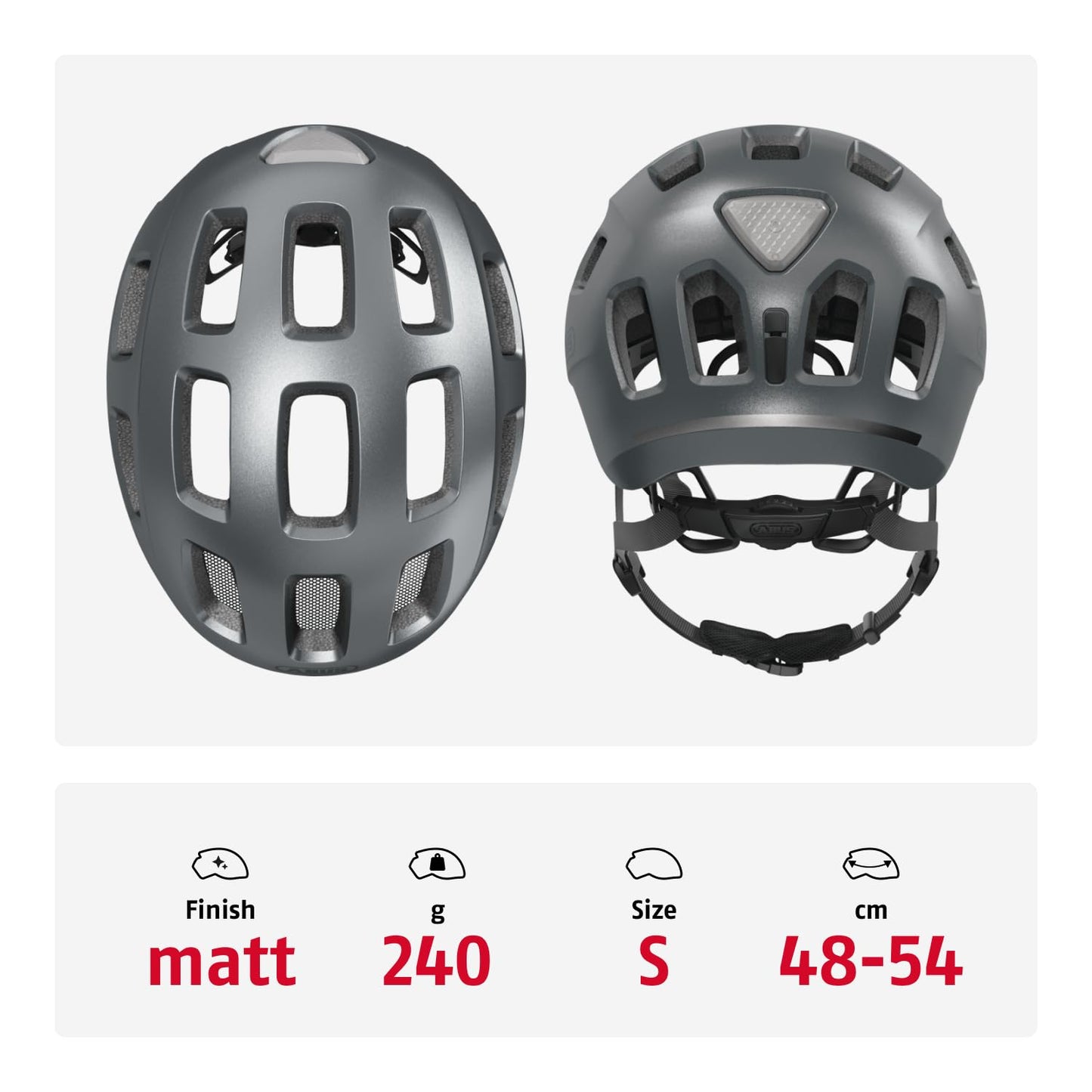 ABUS Youn-I 2.0 bicycle helmet - with light for children, teenagers and young adults - for girls and boys - silver, size S - 40157
