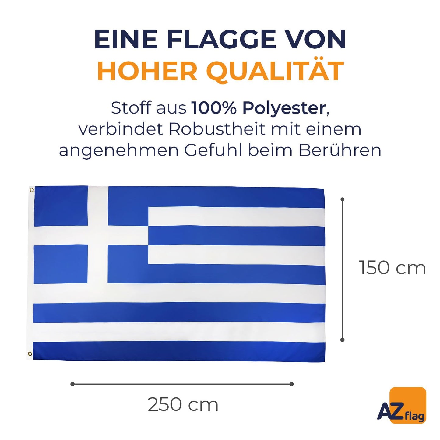 AZ FLAG - Greece Flag - 250x150 cm - Large Greek Flag 100% Polyester with Brass Eyelets - 300g - K_73