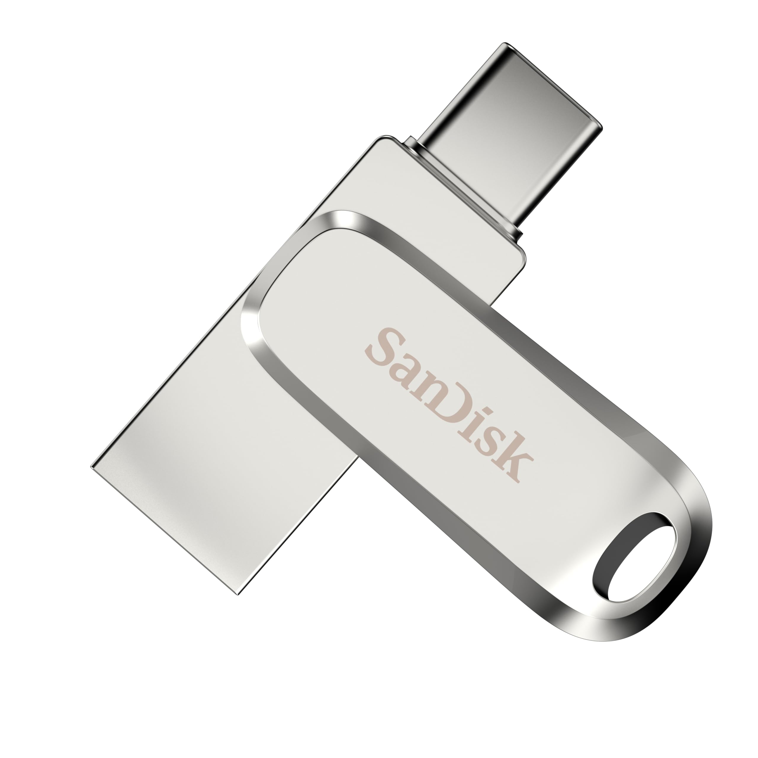 SANDISK Ultra Dual Drive Luxe 2 TB (USB Type-C & Type-A Drive, Smartphone Storage, Mobile Storage, USB 3.2 Gen 1, Rotating Design, 400 MB/s Read, SANDISK App) Silver - SDDDC4-2T00-G46