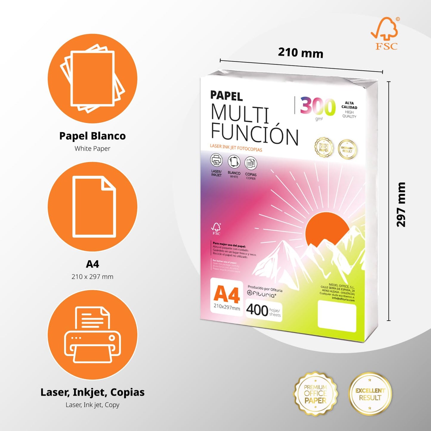 Ofituria Copy Paper A4 250g/m2 25 Sheets Multipurpose Paper for Laser and Inkjet Printers Copier Office Supplies School Supplies Pack of 25 Sheets 250g - COM0574