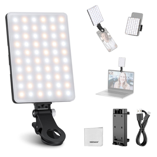 NEEWER Basics Clip on LED Selfie Light Compatible with iPhone, 2000mAh Rechargeable, Phone Clip Holder & Cleaning Cloth, Webcam Laptop Zoom Conference Makeup Fill Video Light, NL-60AI
