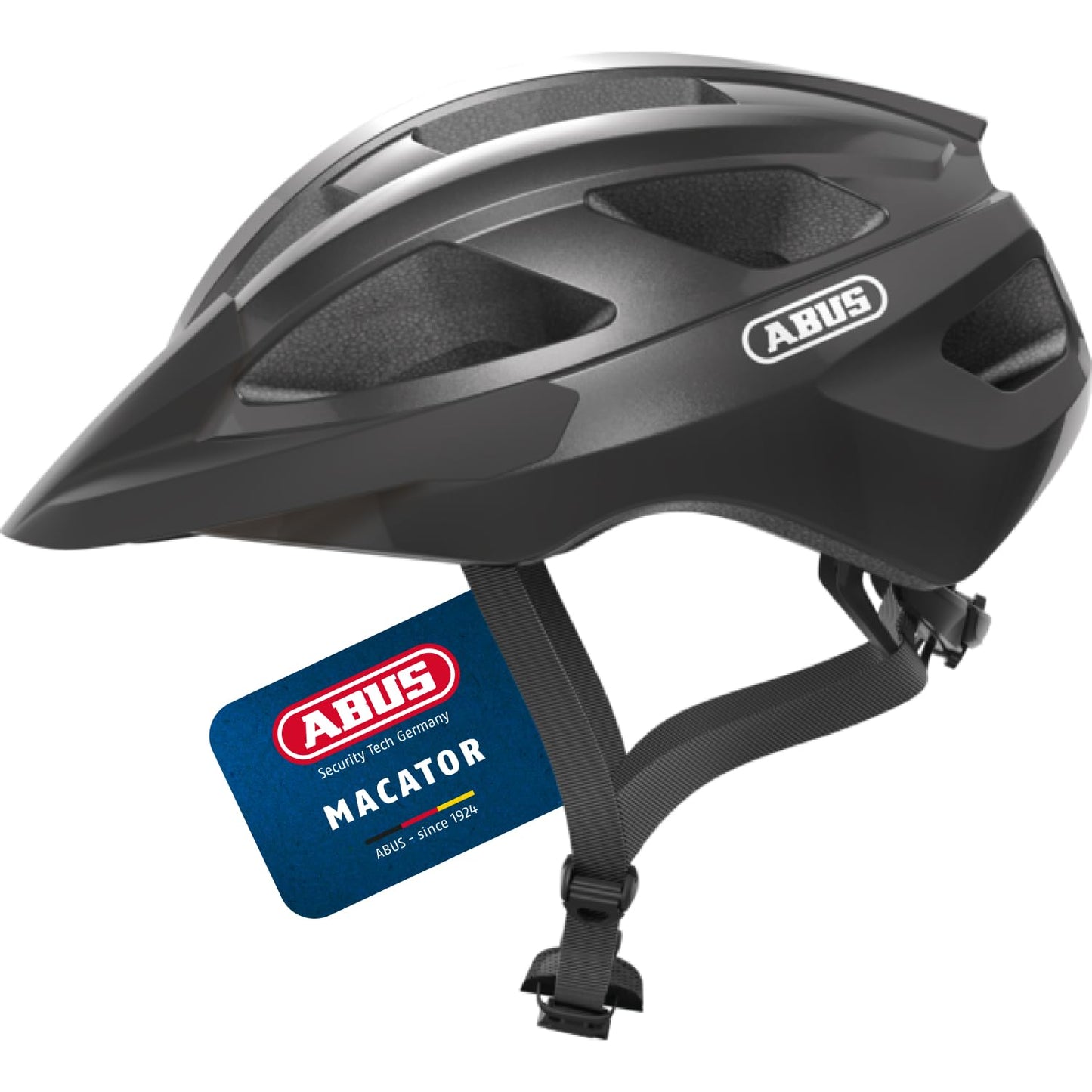 ABUS road bike helmet Macator - sporty bike helmet for beginners - also for pigtail wearers - for men and women - titanium (glossy gray), size M - 87216
