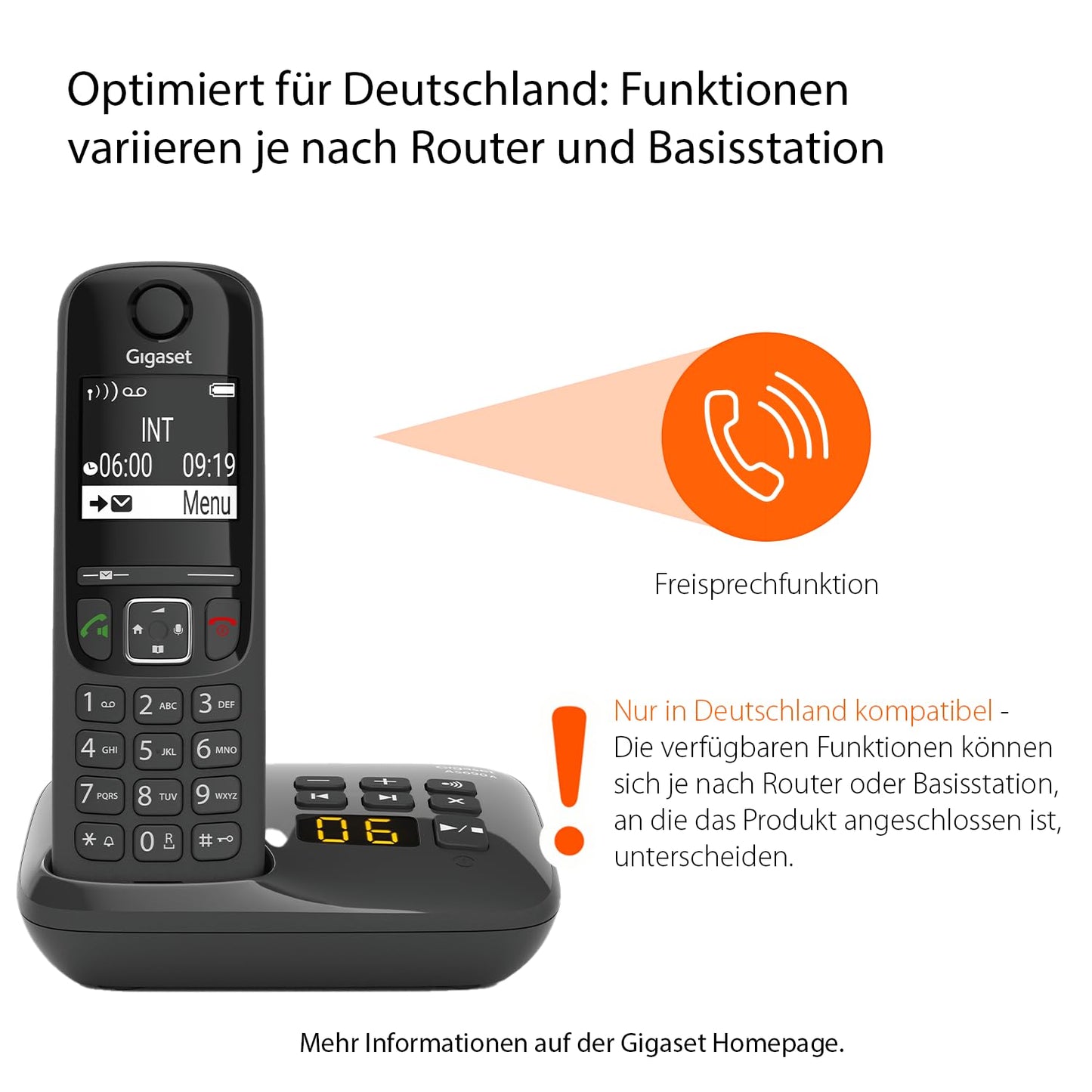 Gigaset AS690A - Cordless DECT telephone with answering machine - large, high-contrast display - adjustable sound profiles - hands-free function - call protection, black [German version]