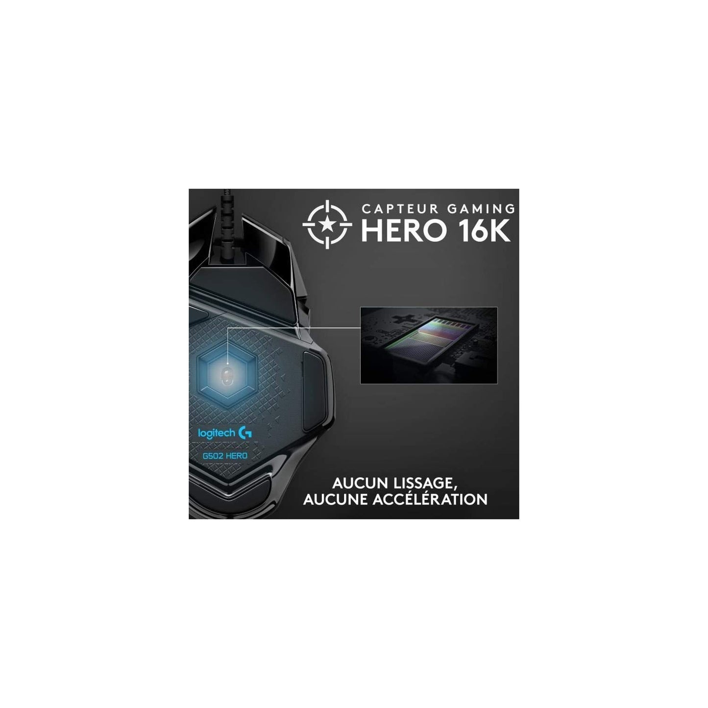 Logitech G502 HERO high-performance gaming mouse with HERO 25K DPI optical sensor, RGB lighting, weight tuning, 11 programmable buttons, customizable game profiles, PC/Mac - Black - 910-005471