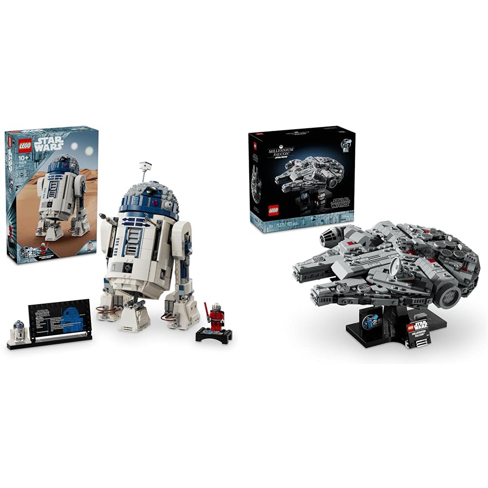 LEGO Star Wars R2-D2, collectible building bricks for assembling, playing, and displaying & Star Wars Millennium Falcon, model of a starship from Star Wars. - 75379