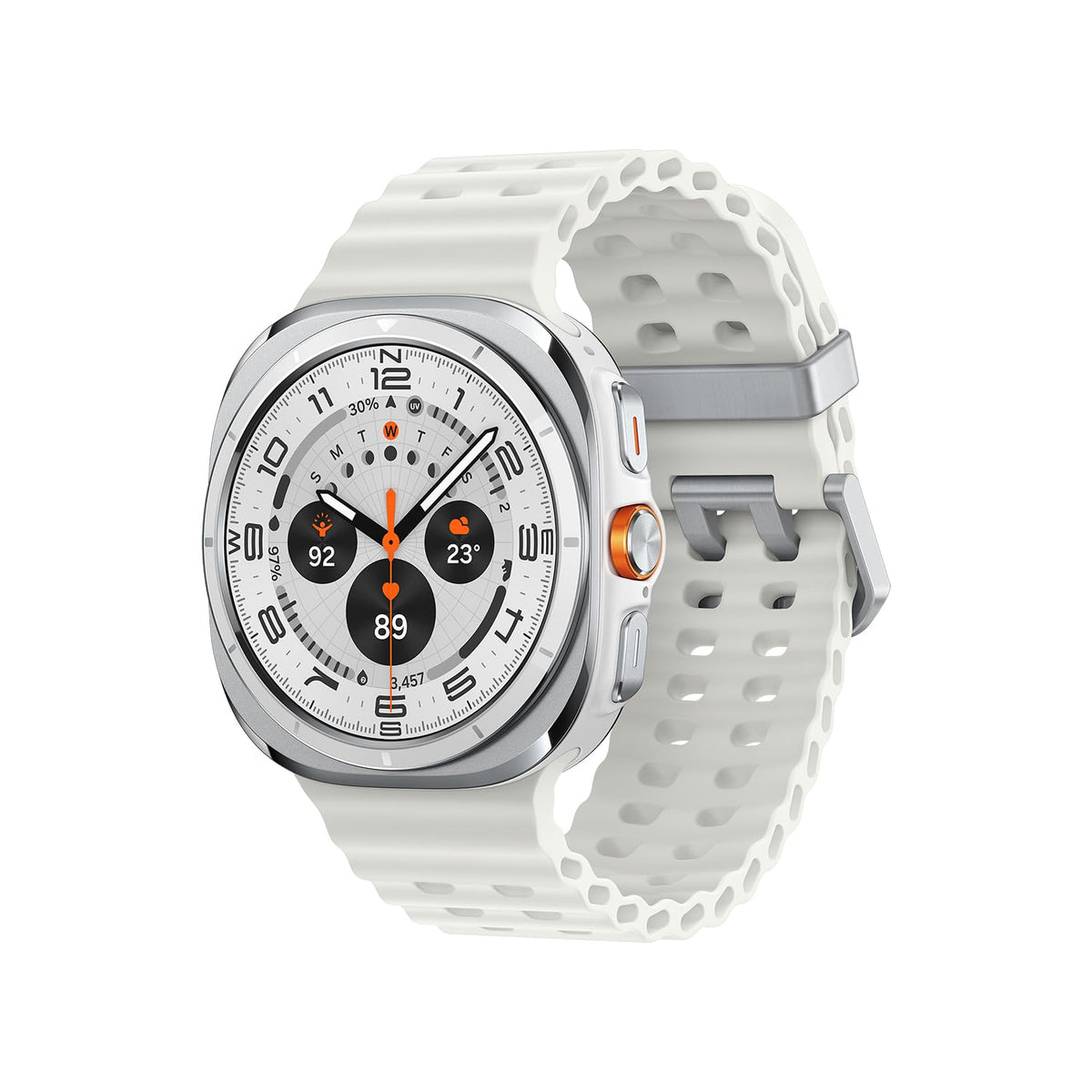 Samsung Galaxy Watch Ultra (2025) Smartwatch with Galaxy AI, fitness watch, marine band, titanium case, quick button, dual GPS, 64 GB storage, 47 mm, LTE, Titanium White, 3 years manufacturer warranty. - SM-L705FAW2DBT