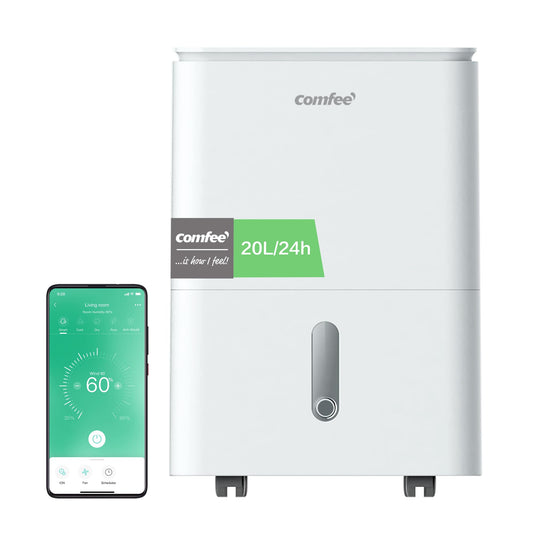 COMFEE' Dehumidifier Easy Dry 20L/day, 4 modes, humidifier connected, 3L tank, tumble dryer, swing function, for rooms of 40㎡/100 m³, white